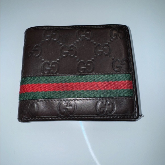 Gucci wallet, classic leather with cloth band - Picture 1 of 6